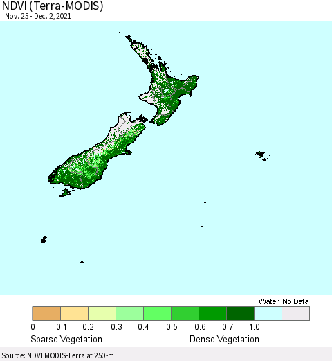 New Zealand NDVI (Terra-MODIS) Thematic Map For 11/25/2021 - 12/2/2021