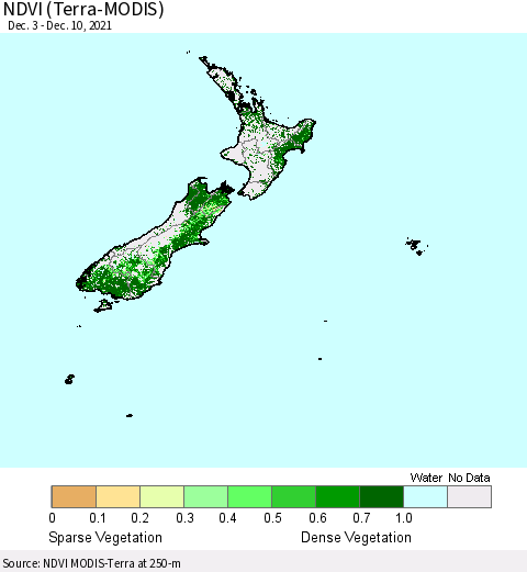New Zealand NDVI (Terra-MODIS) Thematic Map For 12/3/2021 - 12/10/2021