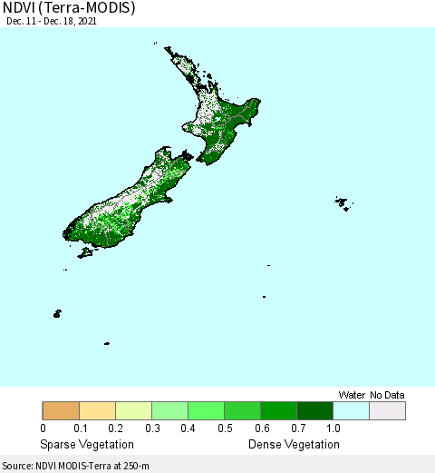 New Zealand NDVI (Terra-MODIS) Thematic Map For 12/11/2021 - 12/18/2021