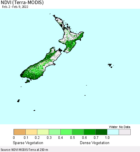 New Zealand NDVI (Terra-MODIS) Thematic Map For 2/2/2022 - 2/9/2022