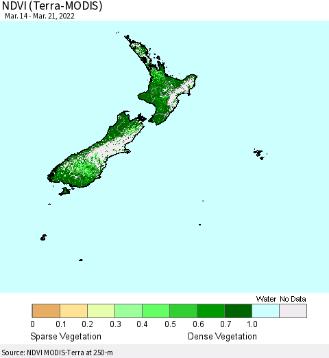 New Zealand NDVI (Terra-MODIS) Thematic Map For 3/14/2022 - 3/21/2022