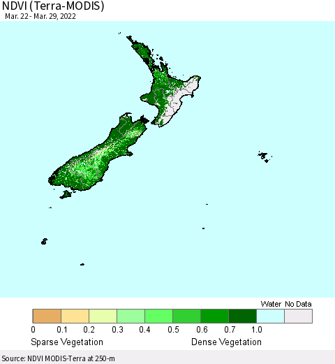 New Zealand NDVI (Terra-MODIS) Thematic Map For 3/22/2022 - 3/29/2022