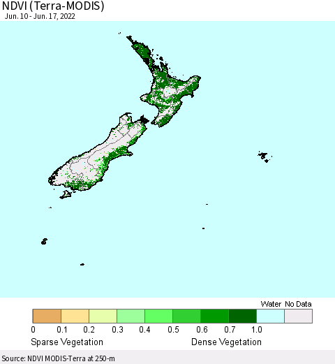 New Zealand NDVI (Terra-MODIS) Thematic Map For 6/10/2022 - 6/17/2022