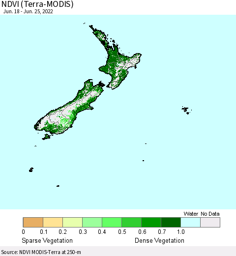 New Zealand NDVI (Terra-MODIS) Thematic Map For 6/18/2022 - 6/25/2022