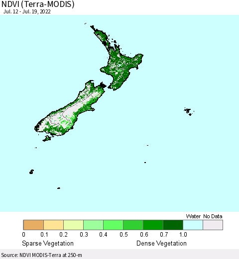New Zealand NDVI (Terra-MODIS) Thematic Map For 7/12/2022 - 7/19/2022