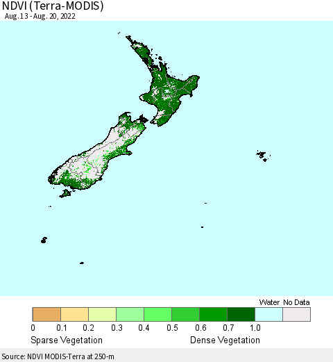 New Zealand NDVI (Terra-MODIS) Thematic Map For 8/13/2022 - 8/20/2022