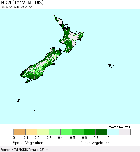 New Zealand NDVI (Terra-MODIS) Thematic Map For 9/22/2022 - 9/29/2022