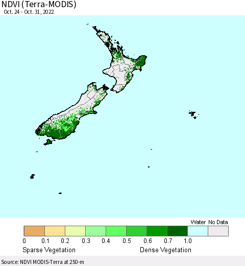 New Zealand NDVI (Terra-MODIS) Thematic Map For 10/24/2022 - 10/31/2022