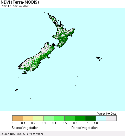 New Zealand NDVI (Terra-MODIS) Thematic Map For 11/17/2022 - 11/24/2022