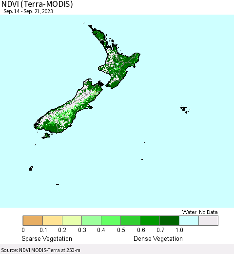 New Zealand NDVI (Terra-MODIS) Thematic Map For 9/14/2023 - 9/21/2023