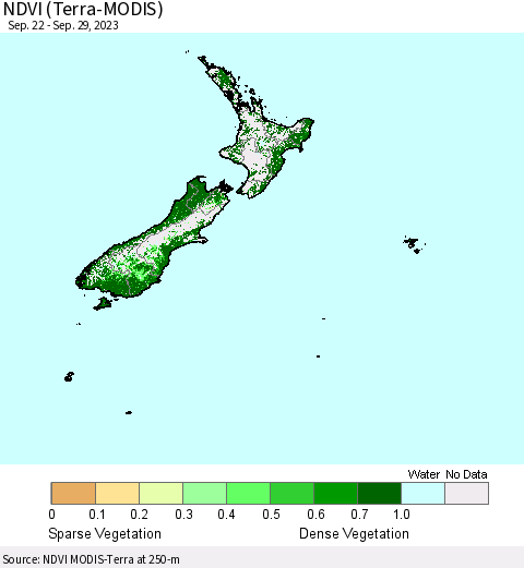 New Zealand NDVI (Terra-MODIS) Thematic Map For 9/22/2023 - 9/29/2023
