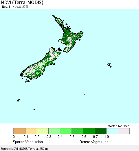 New Zealand NDVI (Terra-MODIS) Thematic Map For 11/1/2023 - 11/8/2023