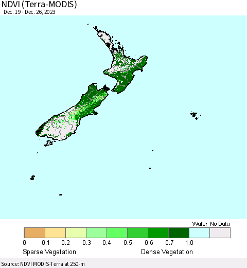 New Zealand NDVI (Terra-MODIS) Thematic Map For 12/19/2023 - 12/26/2023