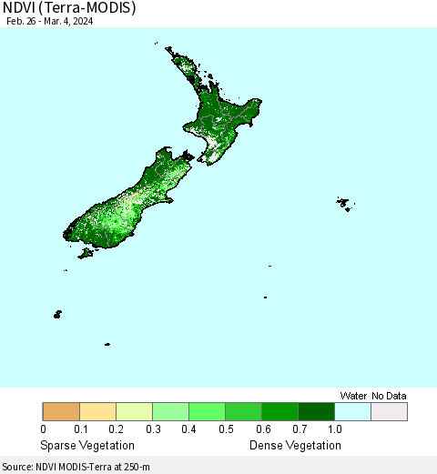 New Zealand NDVI (Terra-MODIS) Thematic Map For 2/26/2024 - 3/4/2024