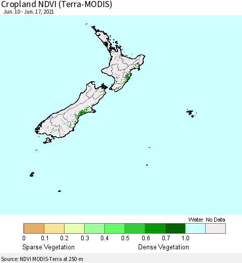 New Zealand Cropland NDVI (Terra-MODIS) Thematic Map For 6/10/2021 - 6/17/2021