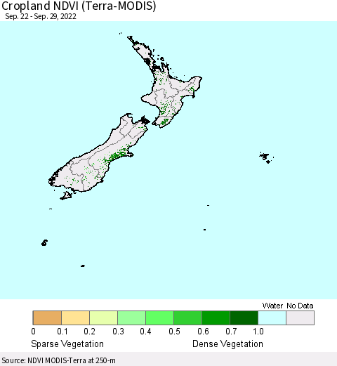 New Zealand Cropland NDVI (Terra-MODIS) Thematic Map For 9/22/2022 - 9/29/2022