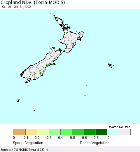 New Zealand Cropland NDVI (Terra-MODIS) Thematic Map For 10/24/2022 - 10/31/2022