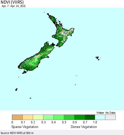 New Zealand NDVI (VIIRS) Thematic Map For 4/7/2021 - 4/14/2021