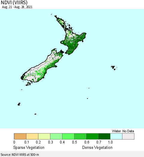 New Zealand NDVI (VIIRS) Thematic Map For 8/21/2021 - 8/28/2021