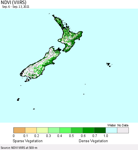 New Zealand NDVI (VIIRS) Thematic Map For 9/6/2021 - 9/13/2021