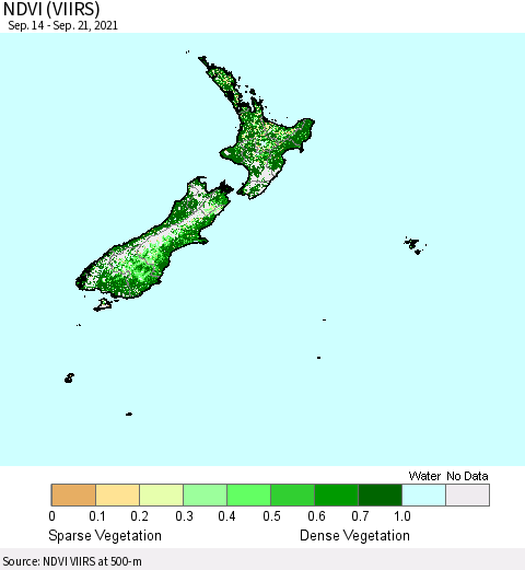 New Zealand NDVI (VIIRS) Thematic Map For 9/14/2021 - 9/21/2021