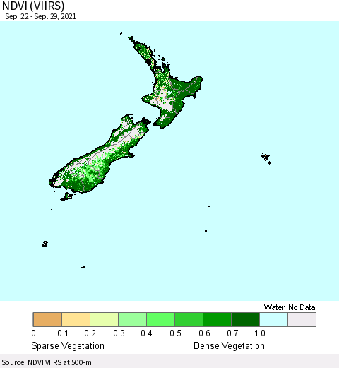 New Zealand NDVI (VIIRS) Thematic Map For 9/22/2021 - 9/29/2021
