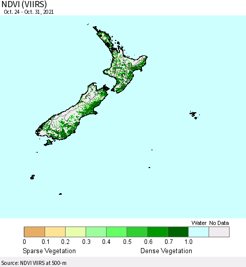 New Zealand NDVI (VIIRS) Thematic Map For 10/24/2021 - 10/31/2021