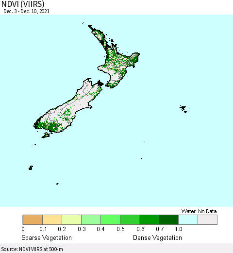 New Zealand NDVI (VIIRS) Thematic Map For 12/3/2021 - 12/10/2021