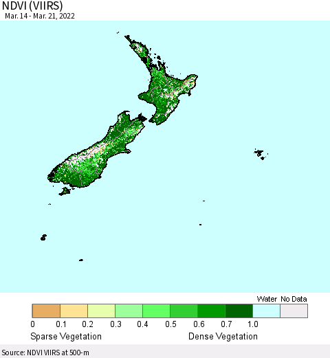 New Zealand NDVI (VIIRS) Thematic Map For 3/14/2022 - 3/21/2022