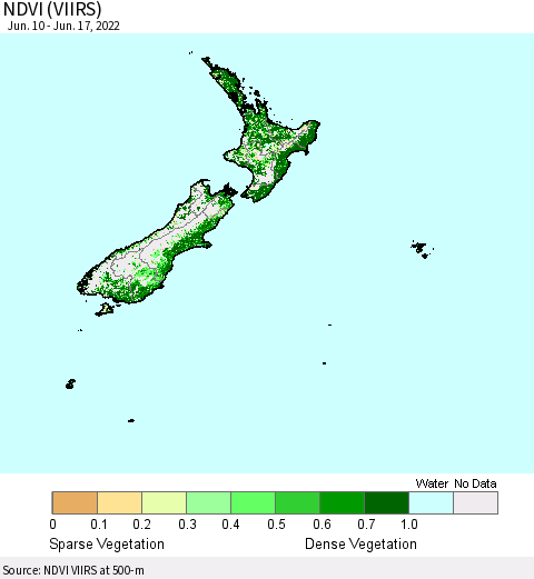 New Zealand NDVI (VIIRS) Thematic Map For 6/10/2022 - 6/17/2022
