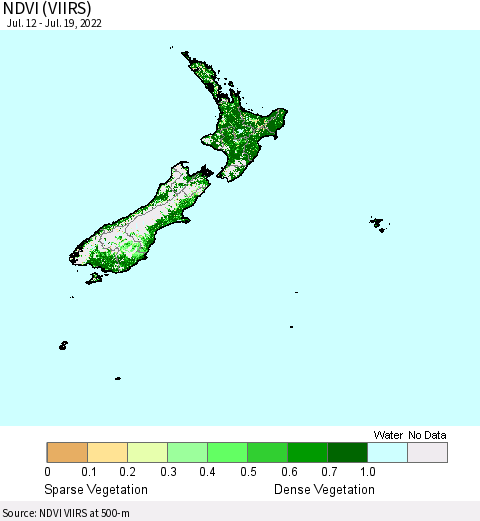 New Zealand NDVI (VIIRS) Thematic Map For 7/12/2022 - 7/19/2022