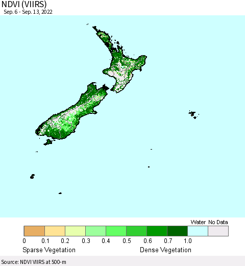 New Zealand NDVI (VIIRS) Thematic Map For 9/6/2022 - 9/13/2022