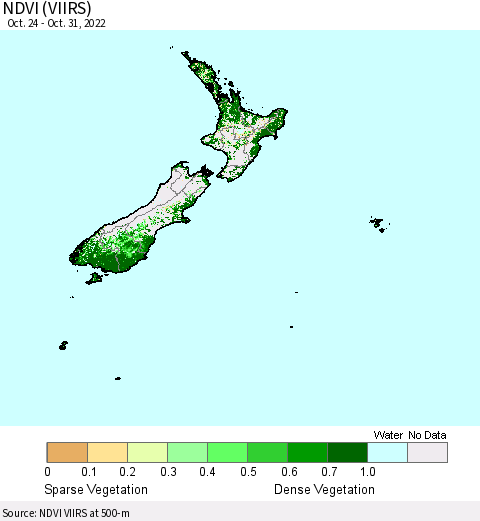 New Zealand NDVI (VIIRS) Thematic Map For 10/24/2022 - 10/31/2022