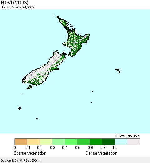 New Zealand NDVI (VIIRS) Thematic Map For 11/17/2022 - 11/24/2022
