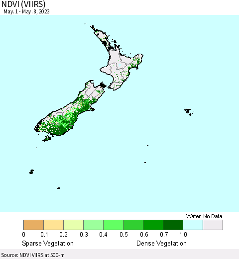 New Zealand NDVI (VIIRS) Thematic Map For 5/1/2023 - 5/8/2023