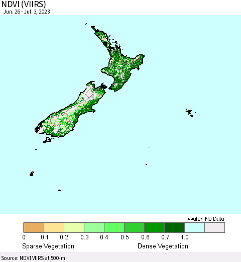 New Zealand NDVI (VIIRS) Thematic Map For 6/26/2023 - 7/3/2023