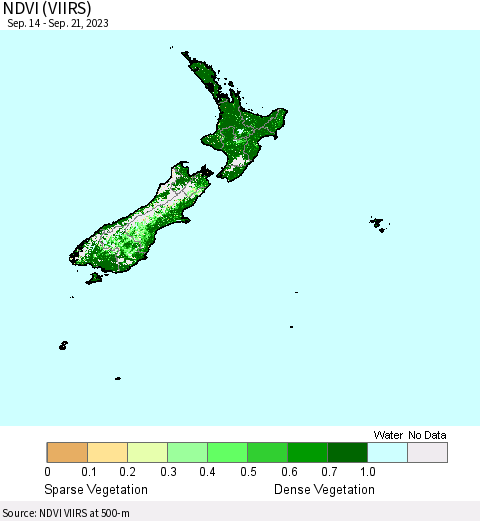 New Zealand NDVI (VIIRS) Thematic Map For 9/14/2023 - 9/21/2023