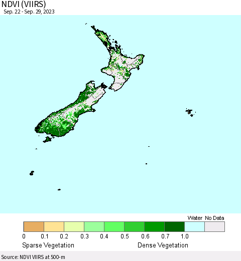 New Zealand NDVI (VIIRS) Thematic Map For 9/22/2023 - 9/29/2023