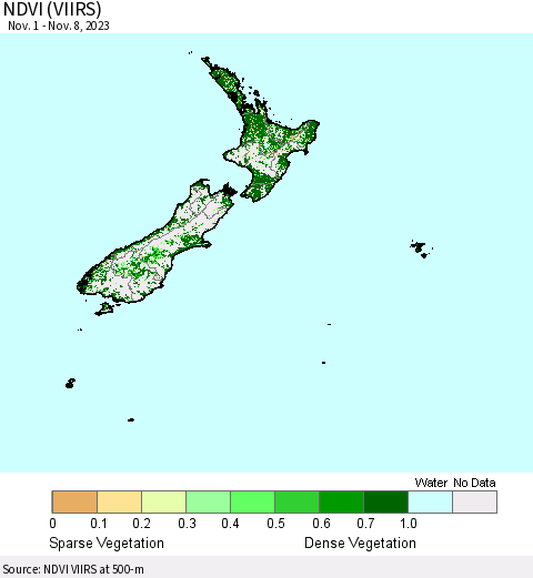 New Zealand NDVI (VIIRS) Thematic Map For 11/1/2023 - 11/8/2023