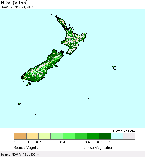 New Zealand NDVI (VIIRS) Thematic Map For 11/17/2023 - 11/24/2023