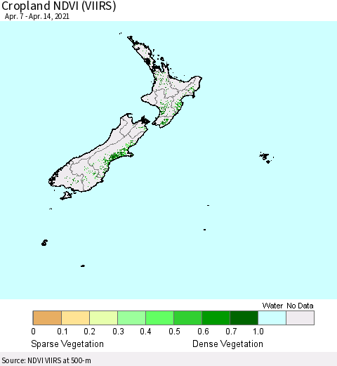 New Zealand Cropland NDVI (VIIRS) Thematic Map For 4/7/2021 - 4/14/2021