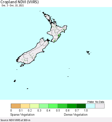 New Zealand Cropland NDVI (VIIRS) Thematic Map For 12/3/2021 - 12/10/2021