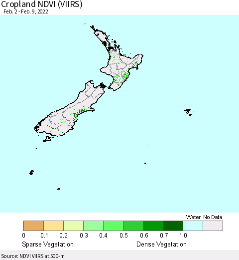 New Zealand Cropland NDVI (VIIRS) Thematic Map For 2/2/2022 - 2/9/2022