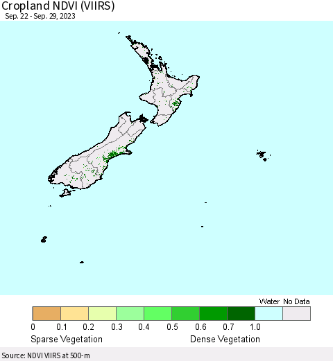 New Zealand Cropland NDVI (VIIRS) Thematic Map For 9/22/2023 - 9/29/2023