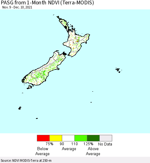New Zealand PASG from 1-Month NDVI (Terra-MODIS) Thematic Map For 12/3/2021 - 12/10/2021