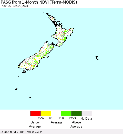 New Zealand PASG from 1-Month NDVI (Terra-MODIS) Thematic Map For 12/19/2023 - 12/26/2023