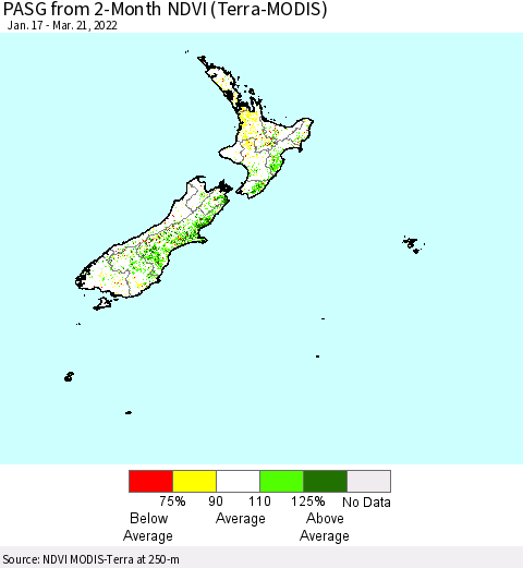 New Zealand PASG from 2-Month NDVI (Terra-MODIS) Thematic Map For 3/14/2022 - 3/21/2022