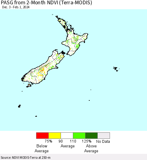New Zealand PASG from 2-Month NDVI (Terra-MODIS) Thematic Map For 1/25/2024 - 2/1/2024