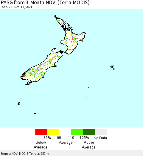 New Zealand PASG from 3-Month NDVI (Terra-MODIS) Thematic Map For 12/11/2021 - 12/18/2021