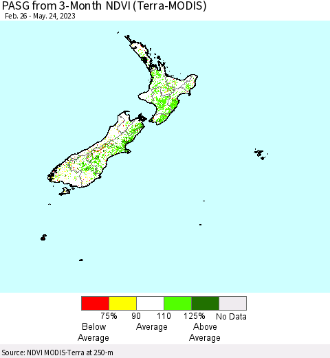New Zealand PASG from 3-Month NDVI (Terra-MODIS) Thematic Map For 5/17/2023 - 5/24/2023